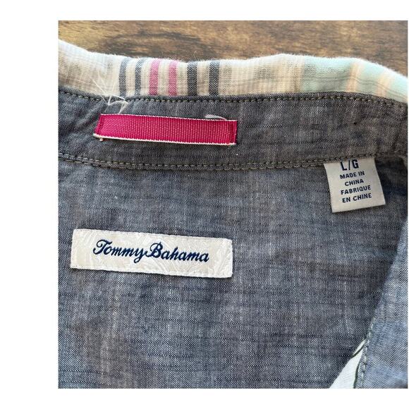 Tommy Bahama Men L Striped Light Blue Button Up Short Sleeves Casual/Preppy Top - Picture 3 of 7